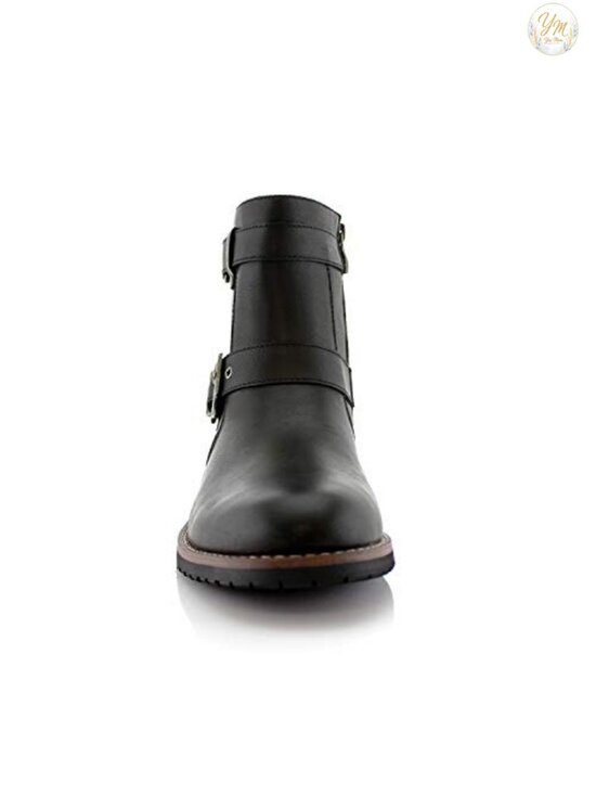 Engineer Boot with Buckle Straps & Side Zipper - Faux Leather main image 5
